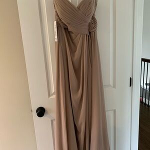 NWT! Azazie Taupe Ruched Gown